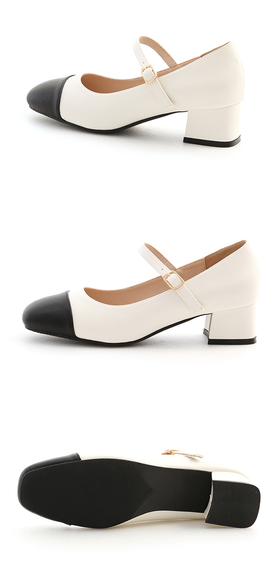 Black Toe Heeled Mary Jane Shoes White