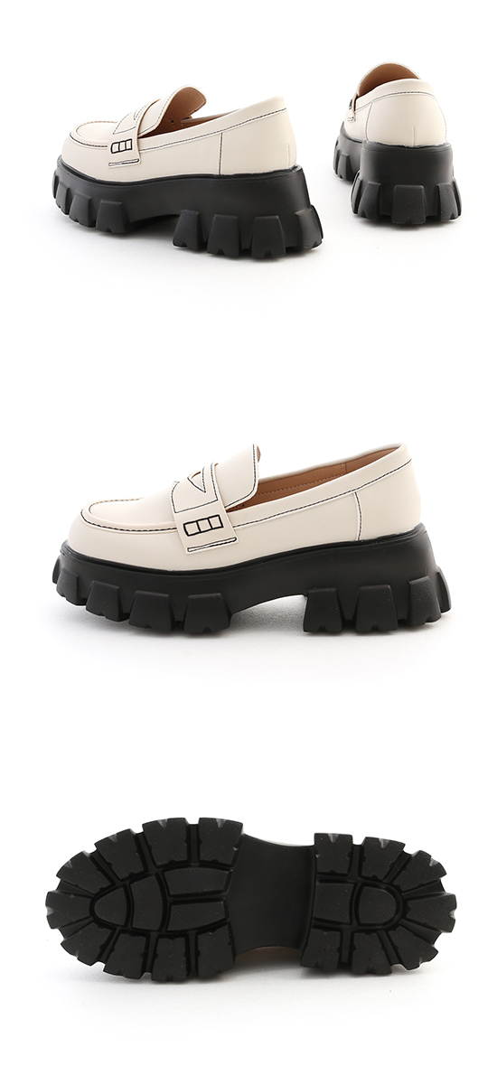 Contrast Stitched Chunky Loafers Cream