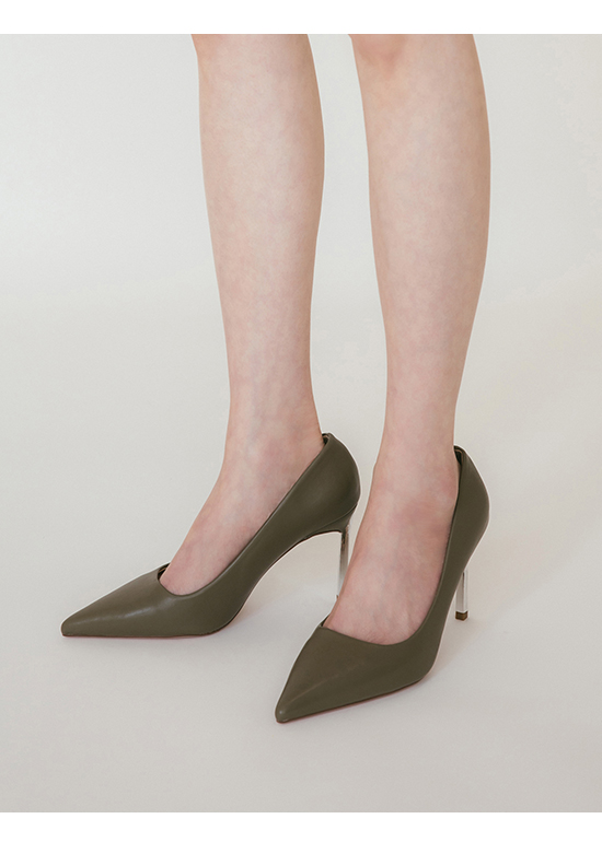 Plain Pointed Toe 9cm High-Heels Olive Green