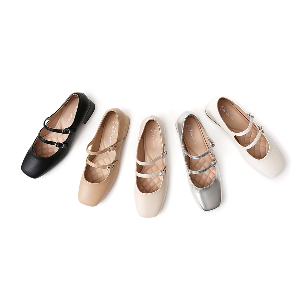 珍妮旋風．4D氣墊雙帶低跟瑪莉珍鞋 百搭銀