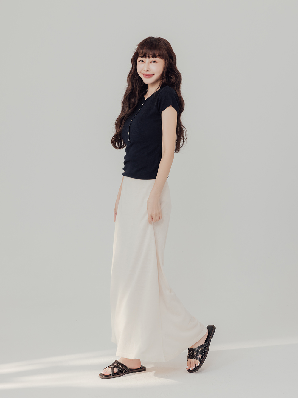 漫步海島編織設計平底拖鞋 黑