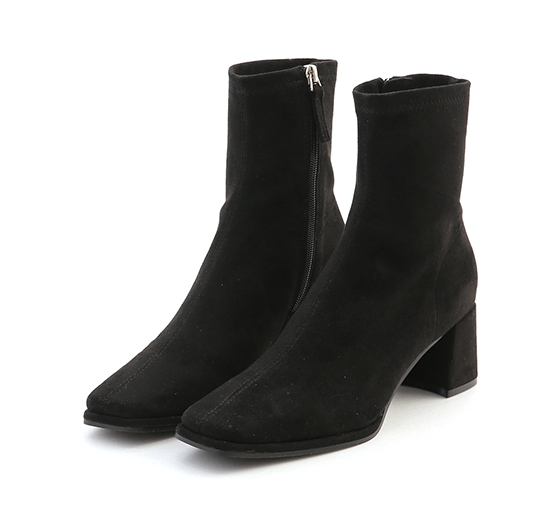 Plain Square Toe High Heel Slimming Boots Textured black