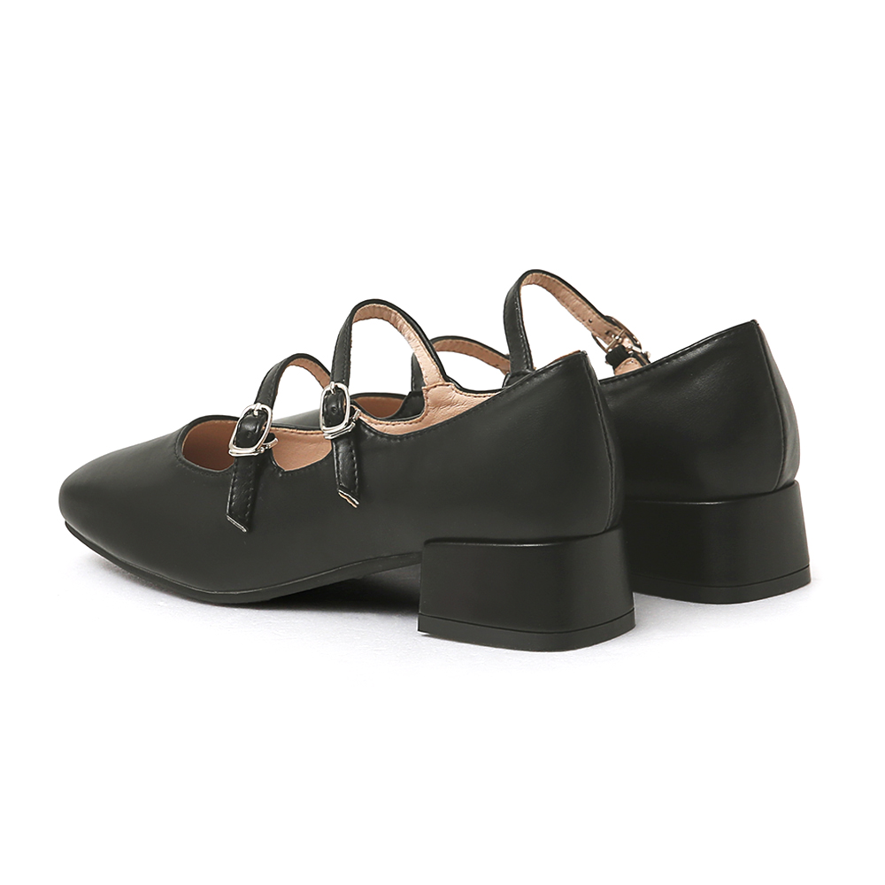 珍妮旋風．4D氣墊雙帶低跟瑪莉珍鞋 時尚黑