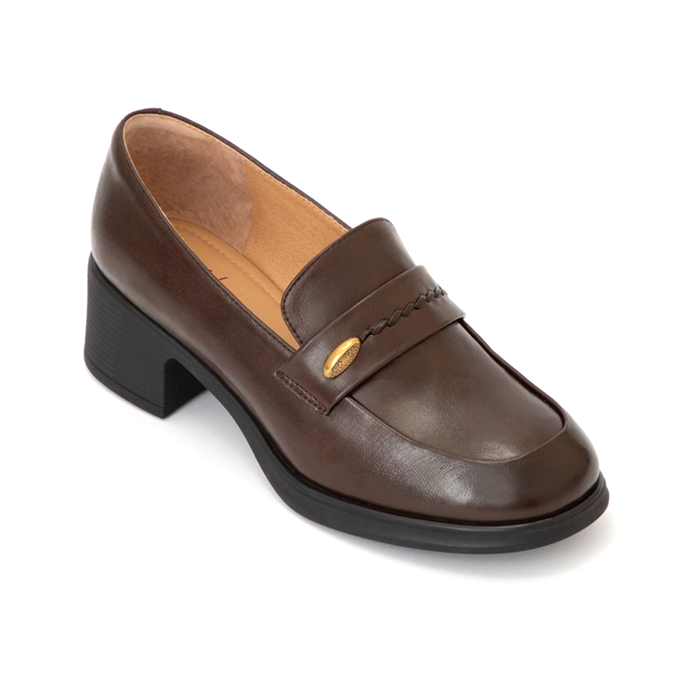 【真皮系列】編織小金豆靜音樂福鞋 棕色