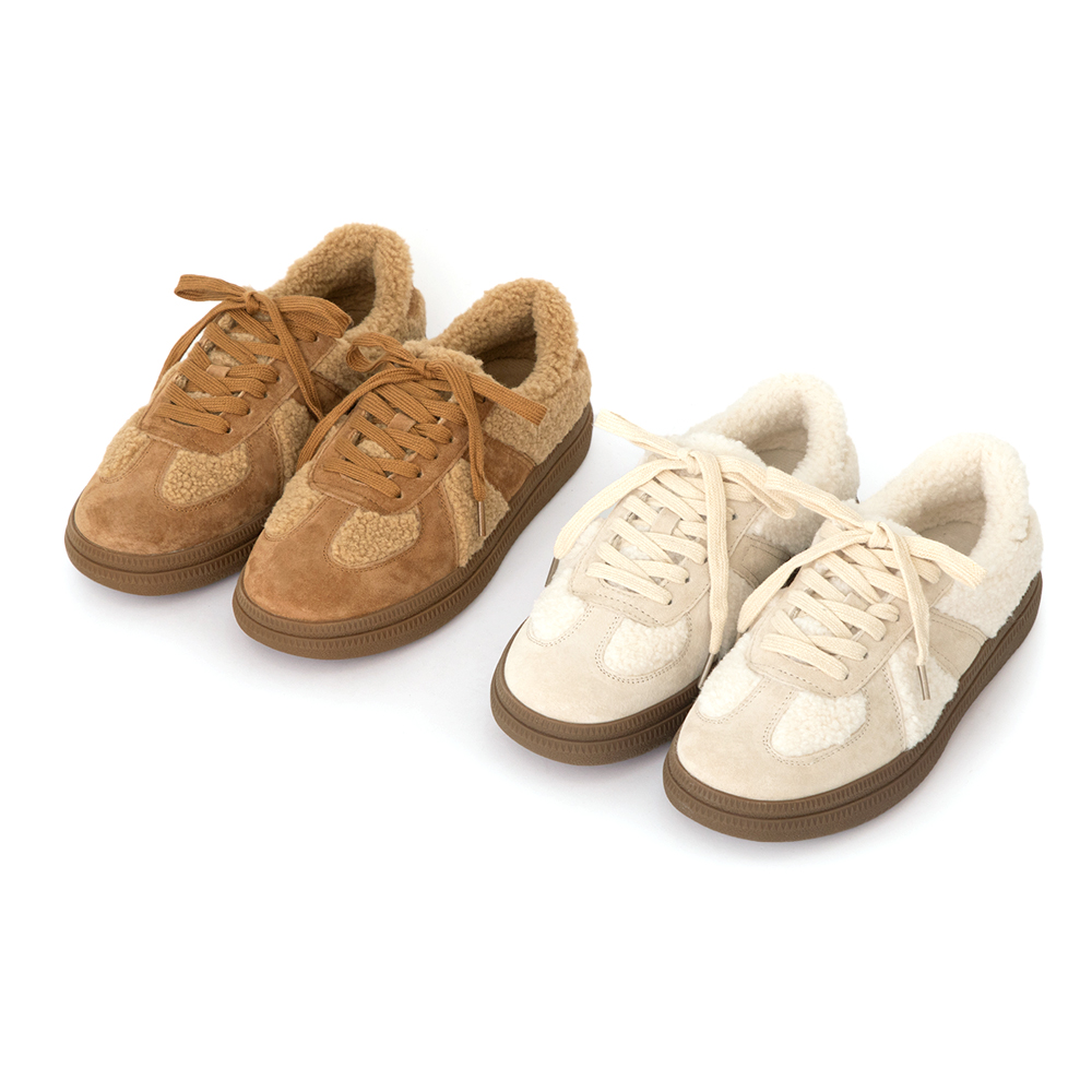 泰迪熊QQ毛加厚底德訓鞋 米白色