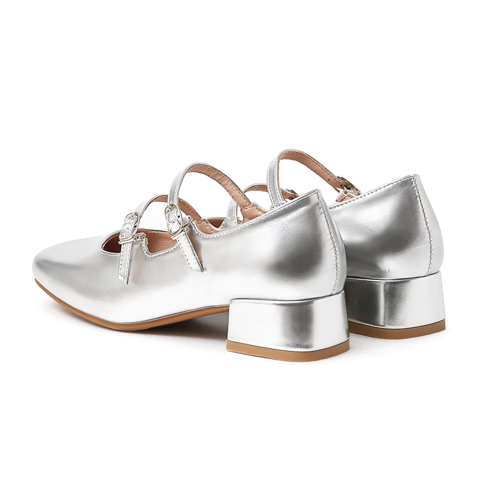 珍妮旋風．4D氣墊雙帶低跟瑪莉珍鞋 百搭銀