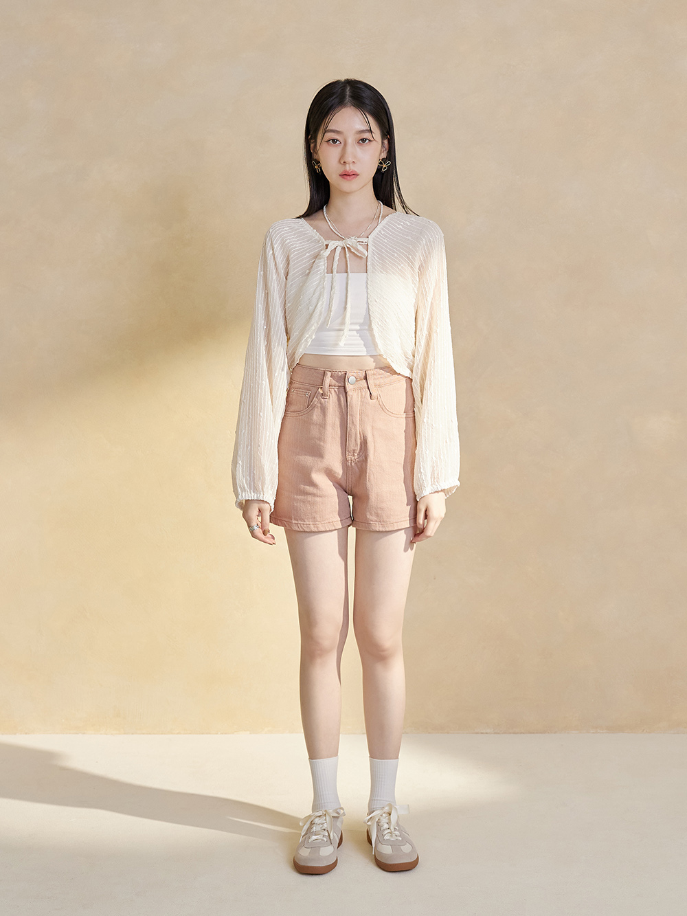 自在首選綁帶休閒德訓鞋 米白