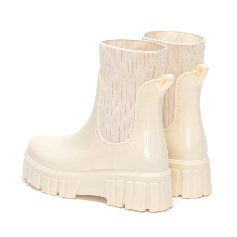 潮人時尚．鋸齒底針織拼接短筒雨靴 香草米