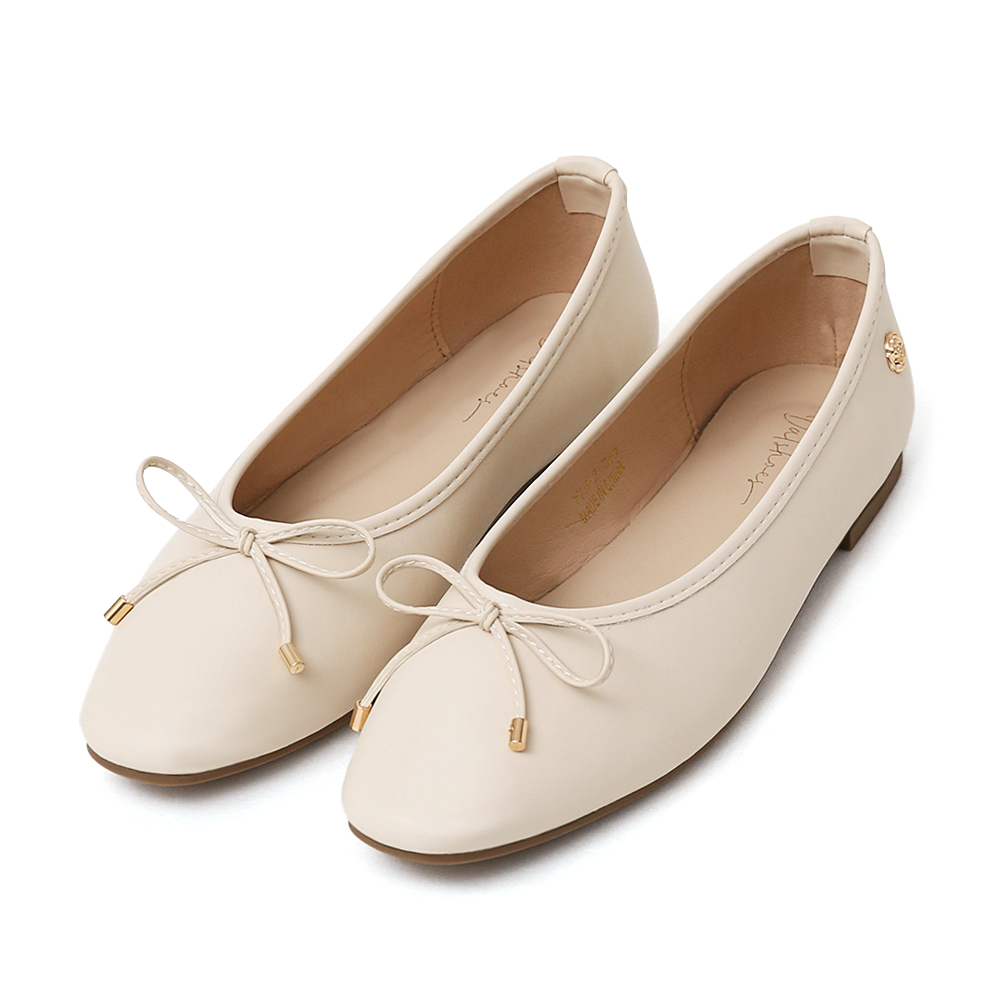 浪漫花釦．小蝴蝶結平底芭蕾娃娃鞋 香草米