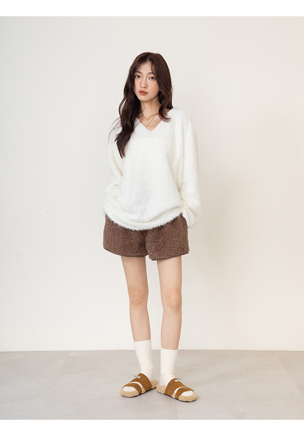 質感金屬鎖釦真皮毛毛拖鞋 棕色