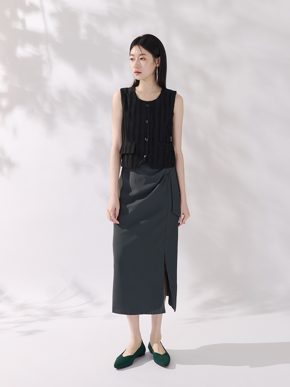 【3D零感雲織鞋】小V口尖頭通勤包鞋 森林綠