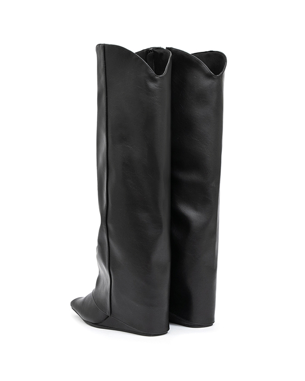 時髦超模V口隱形增高褲管長靴 黑色