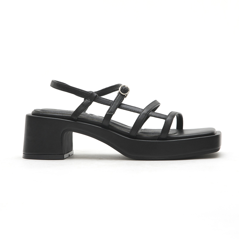 Square-Toe Strappy Platform Sandals Black