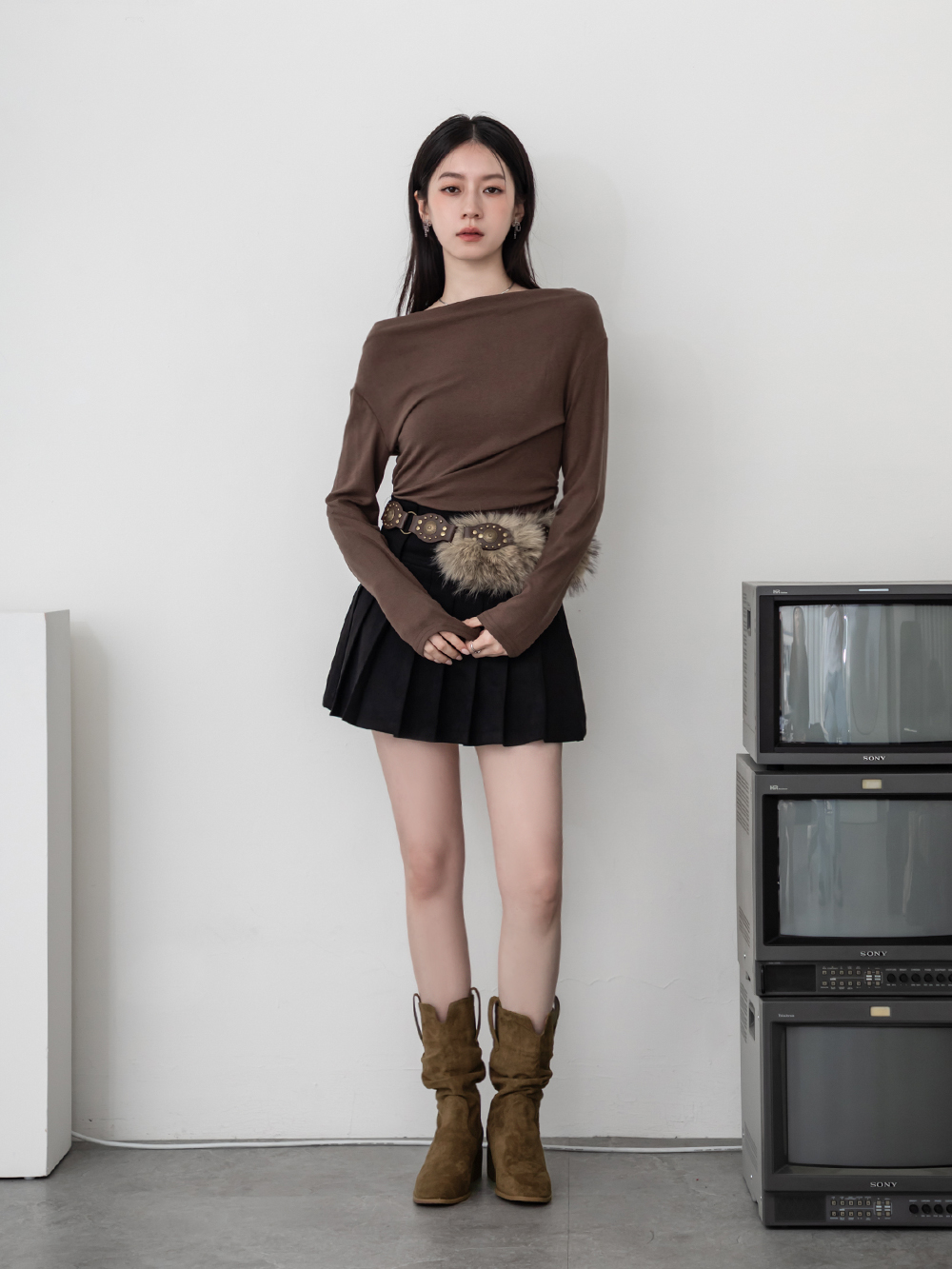 美拉德V口內增高西部堆堆靴 棕色