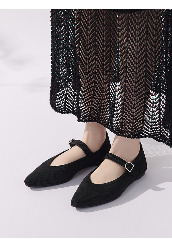 【3D零感雲織鞋】尖頭瑪莉珍鞋 午夜黑