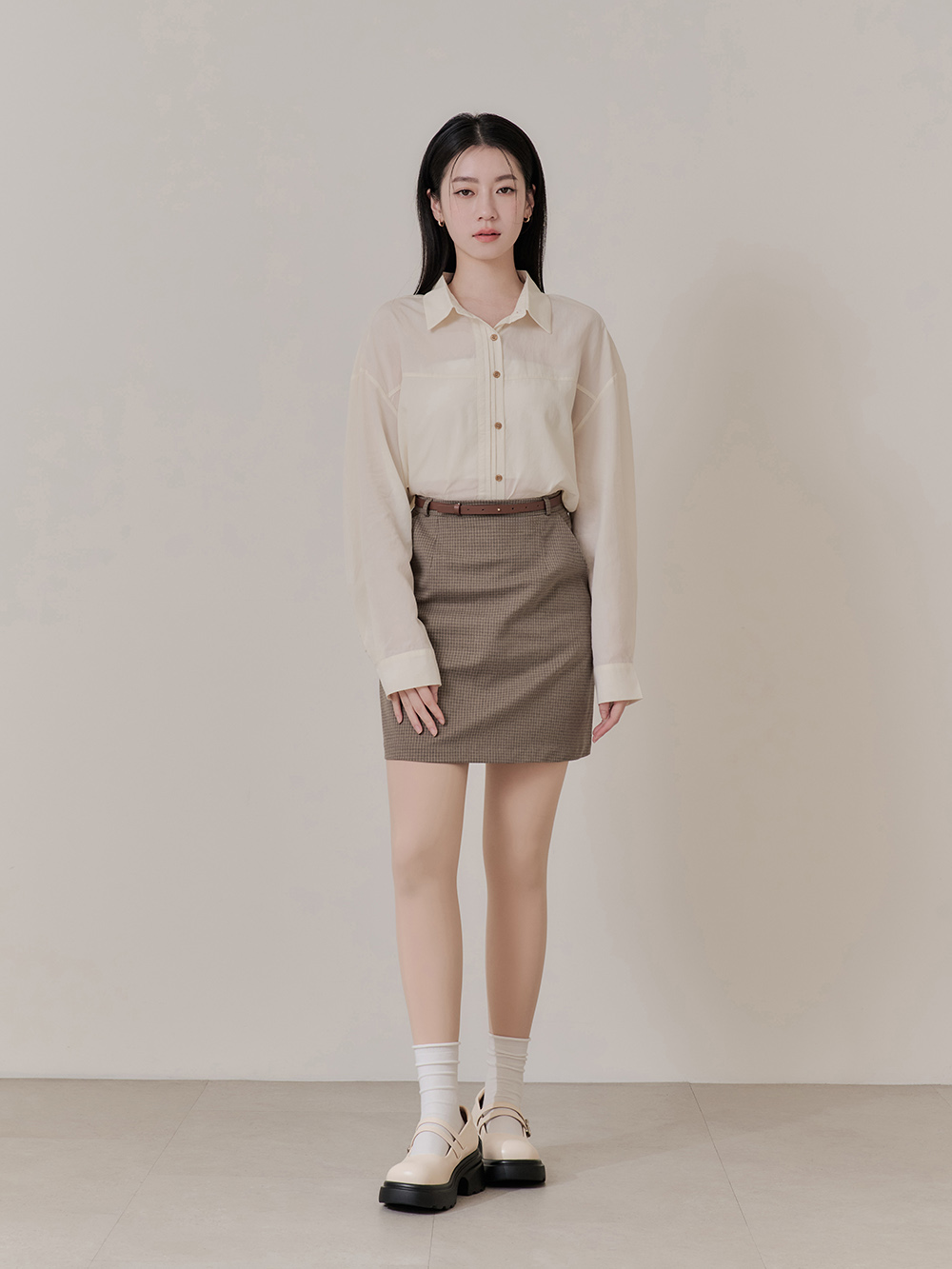 甜蜜愛心釦雙帶輕量瑪莉珍鞋 米白