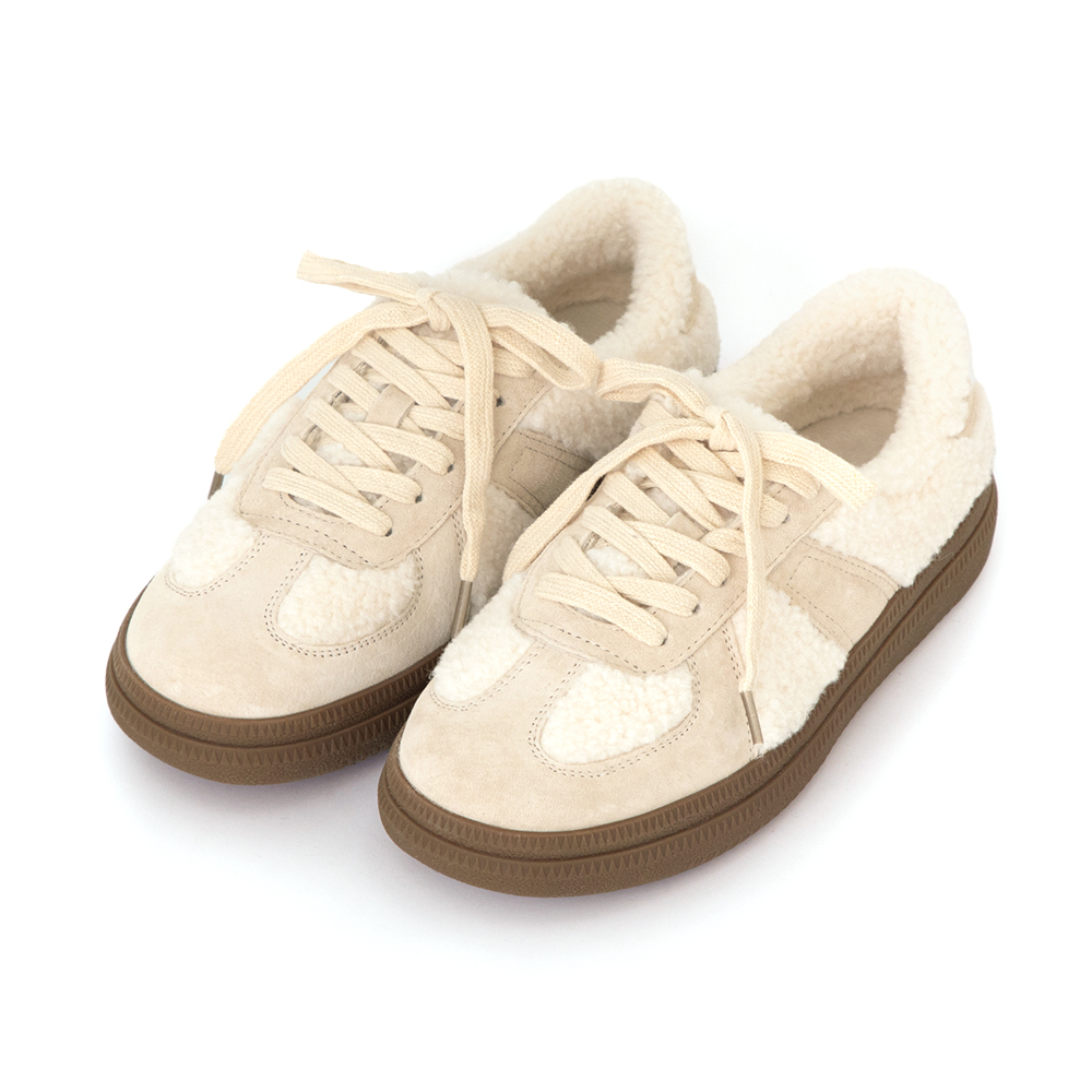 泰迪熊QQ毛加厚底德訓鞋 米白色