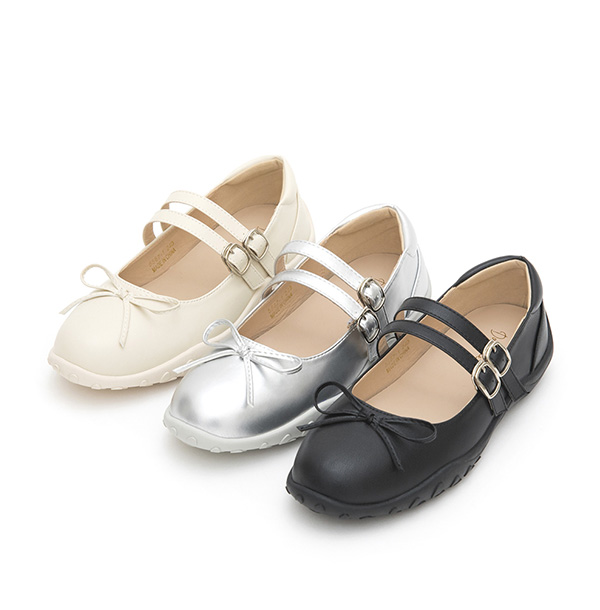 Double-Strap Athletic Ballet Flats Silver