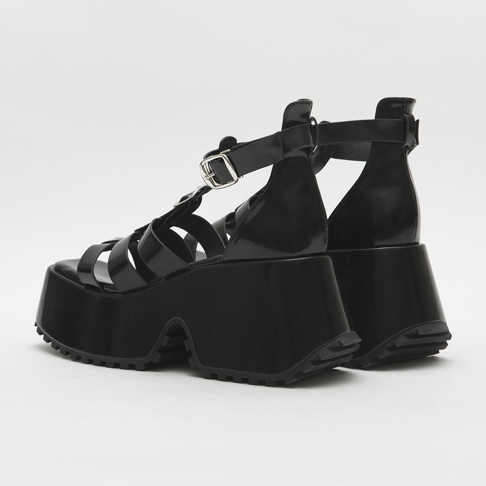 Woven Thick Sole Roman Sandals Black