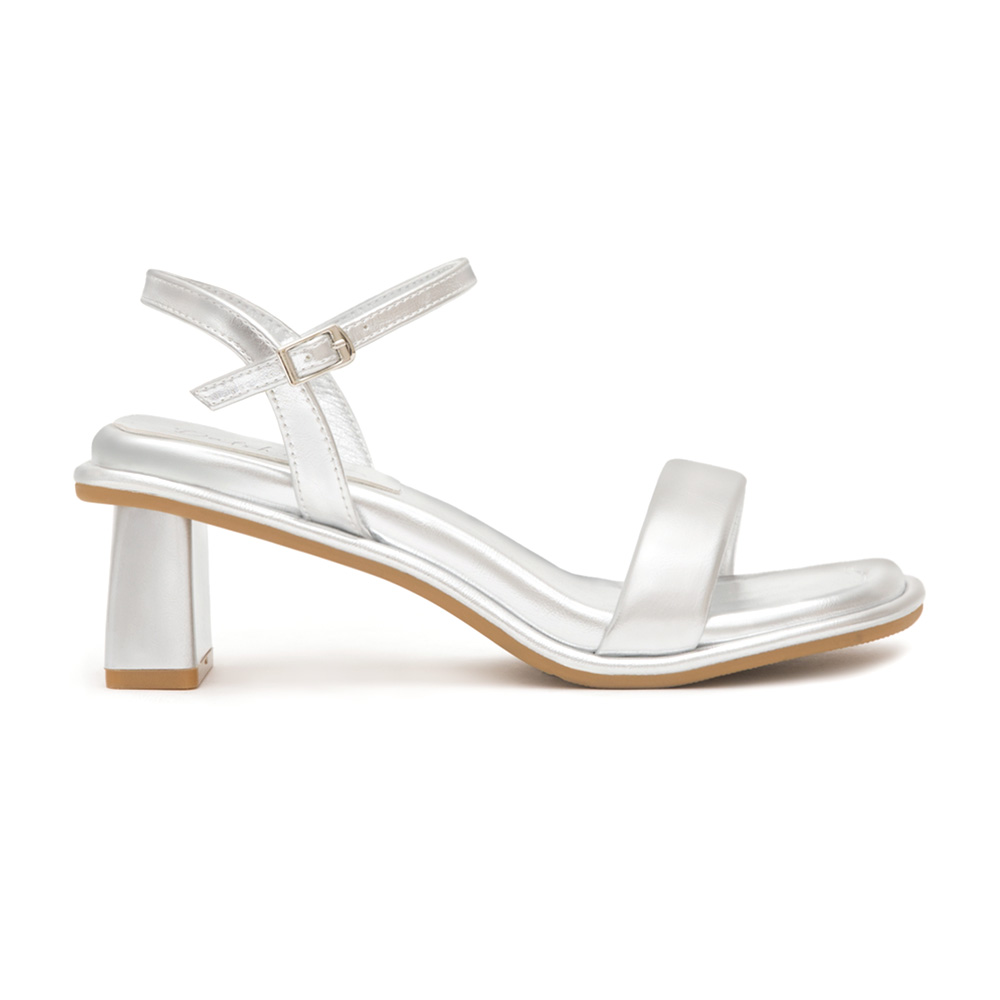 Square Toe Soft Mid-Heel Sandals Silver