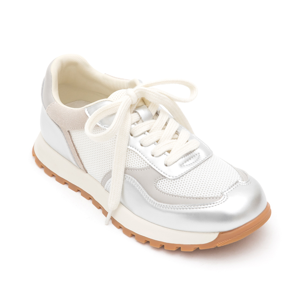 Leather-Spliced Casual Sneakers Silver