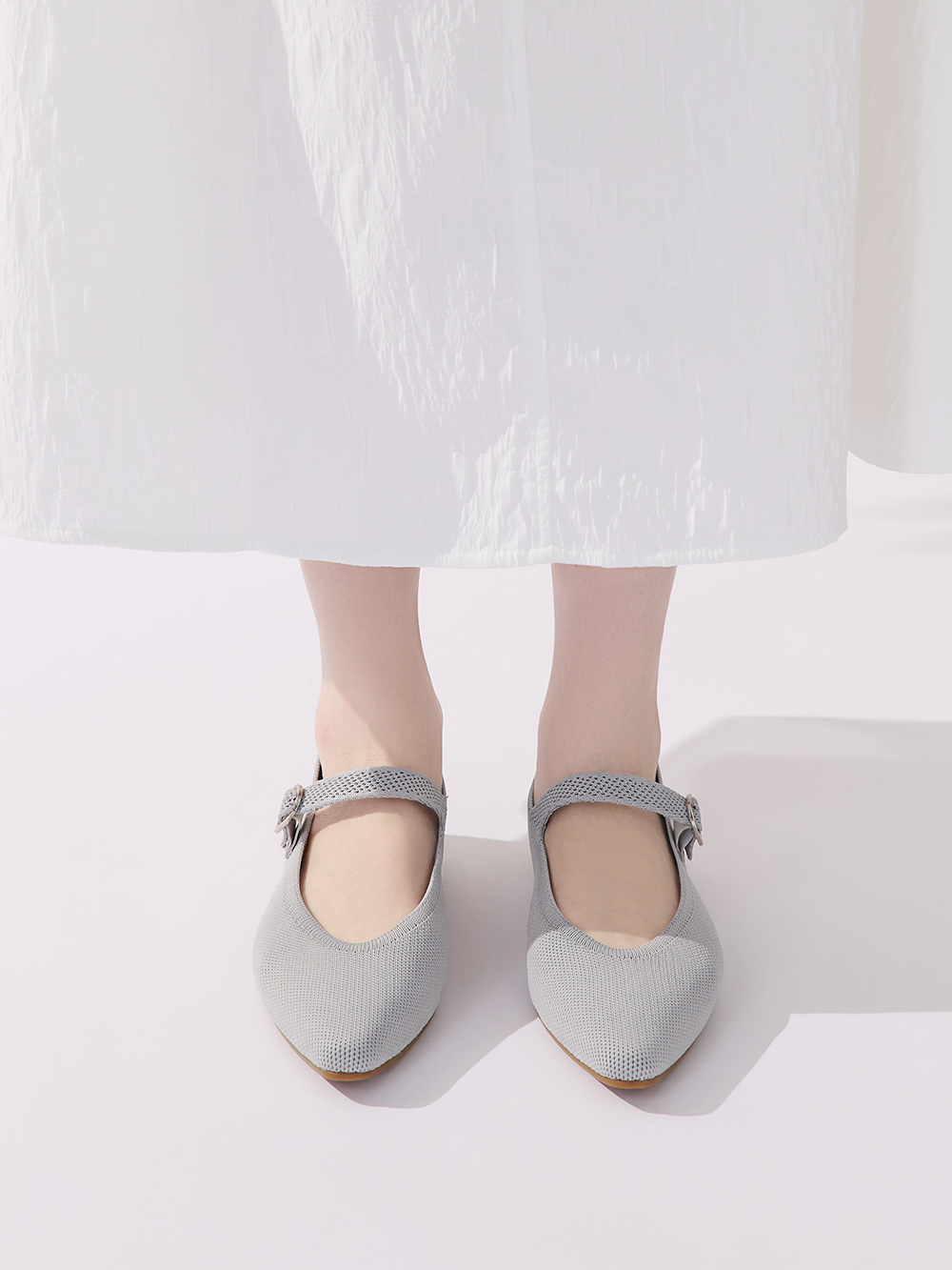 【3D零感雲織鞋】尖頭瑪莉珍鞋 象牙灰