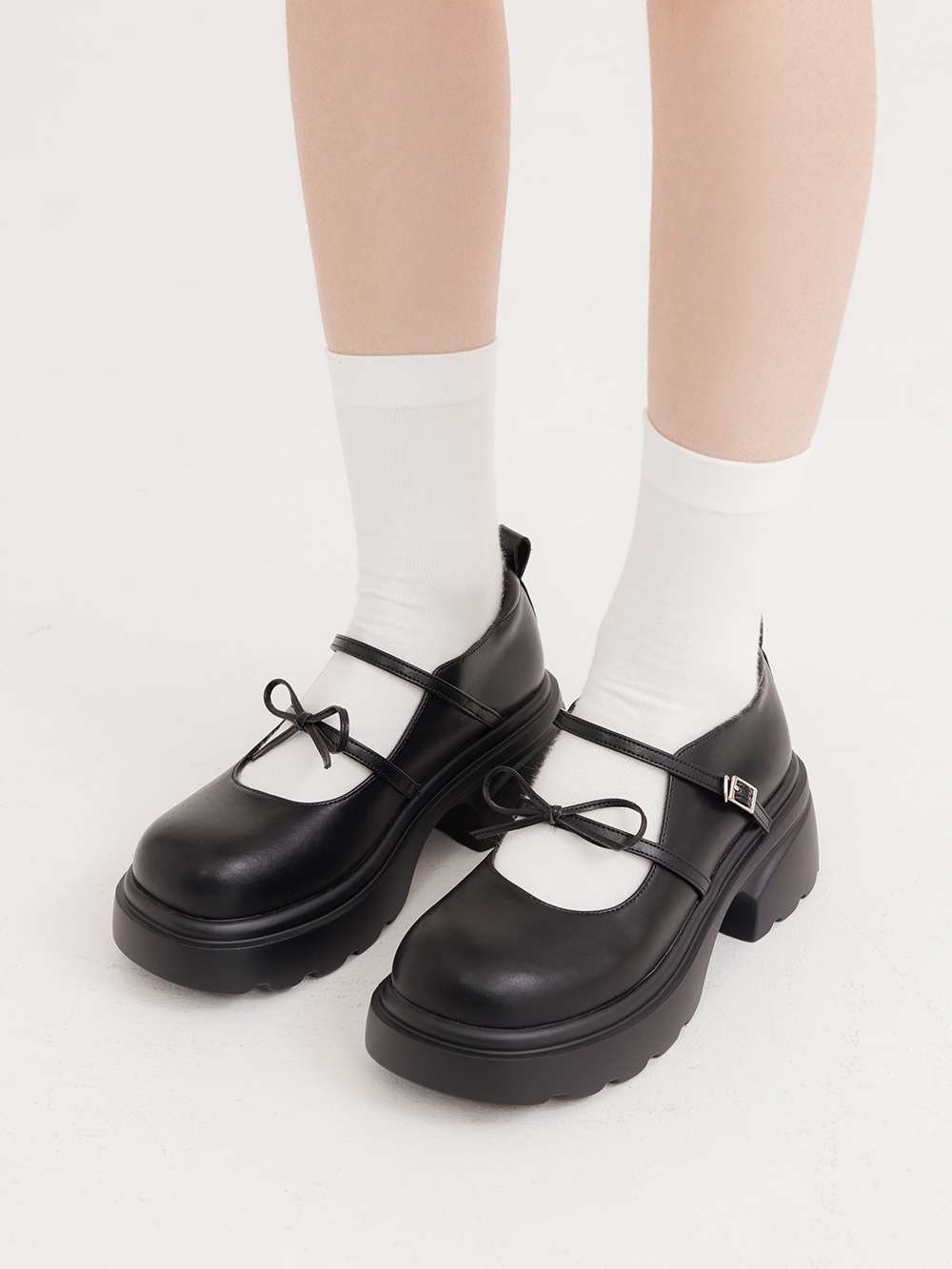 初戀甜心蝴蝶結厚底瑪莉珍鞋 黑色