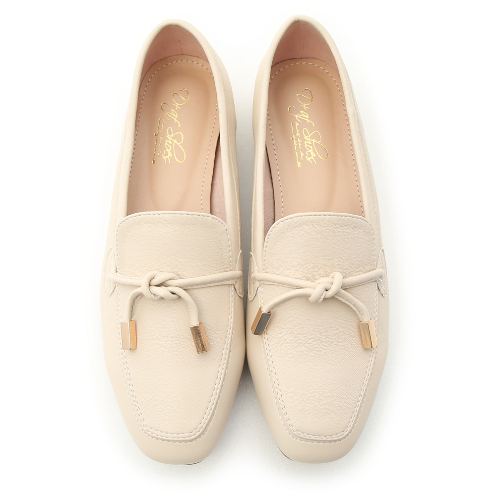 Tie Detail Soft Faux Leather Loafers Off-White │ D+AF Official Online Shop