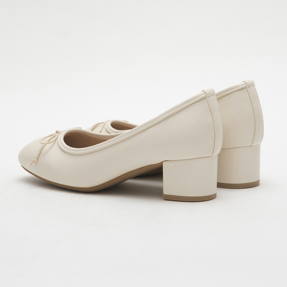 4D Cushioned Mid-Heel Ballets Shoes Beige