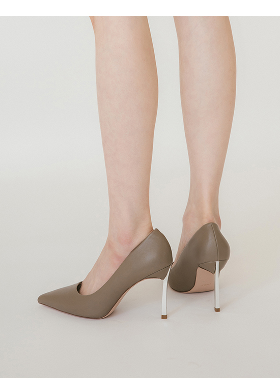 Plain Pointed Toe 9cm High-Heels Mocha grey
