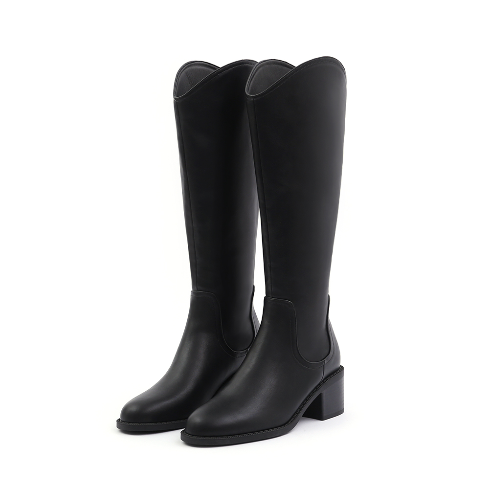 V-Cut Memory Foam Slim Long Boots Black