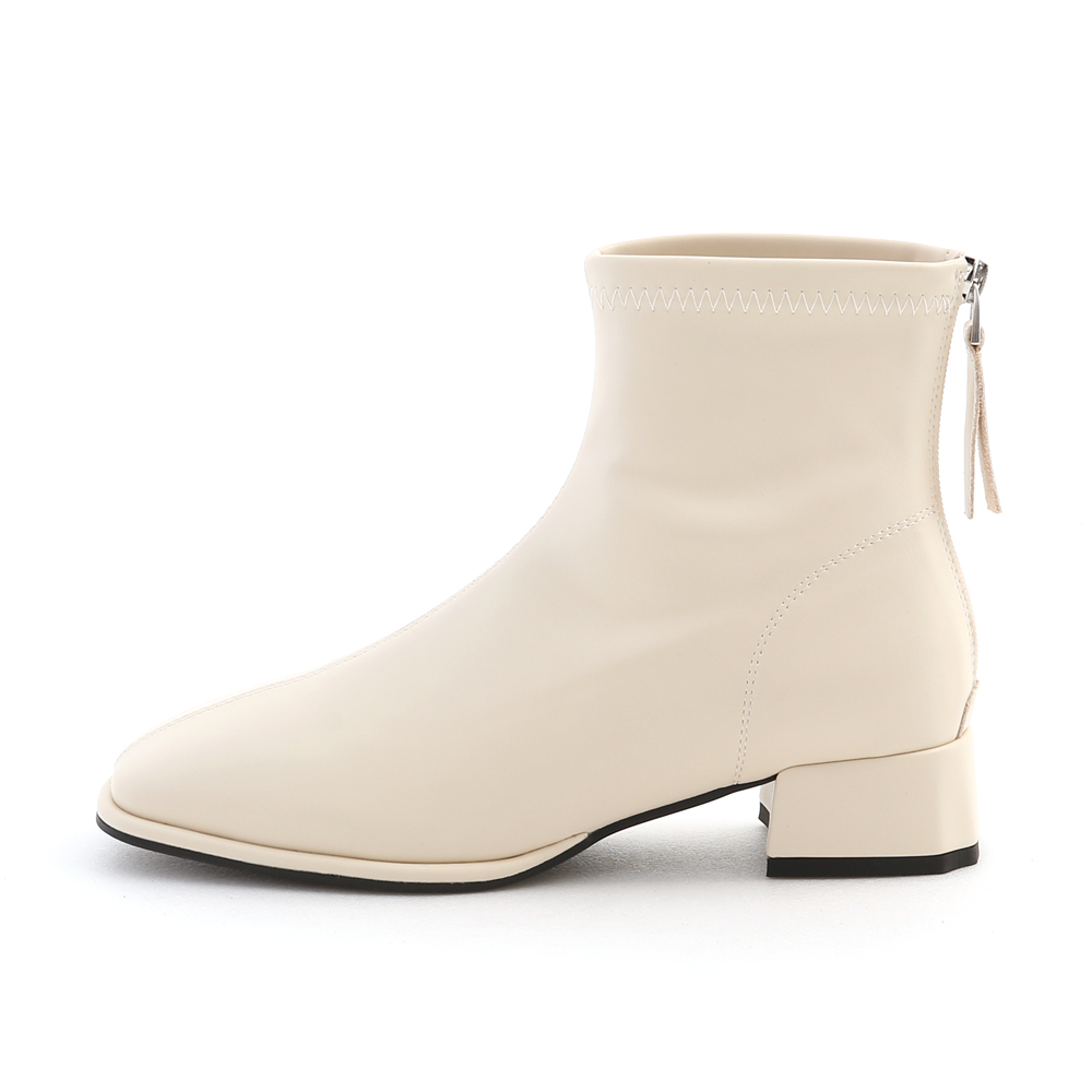 Square Toe Low Heel Sock Boots French Vanilla White