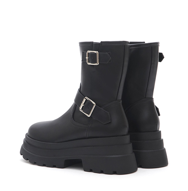 Metal Buckle Platform Biker Boots Black