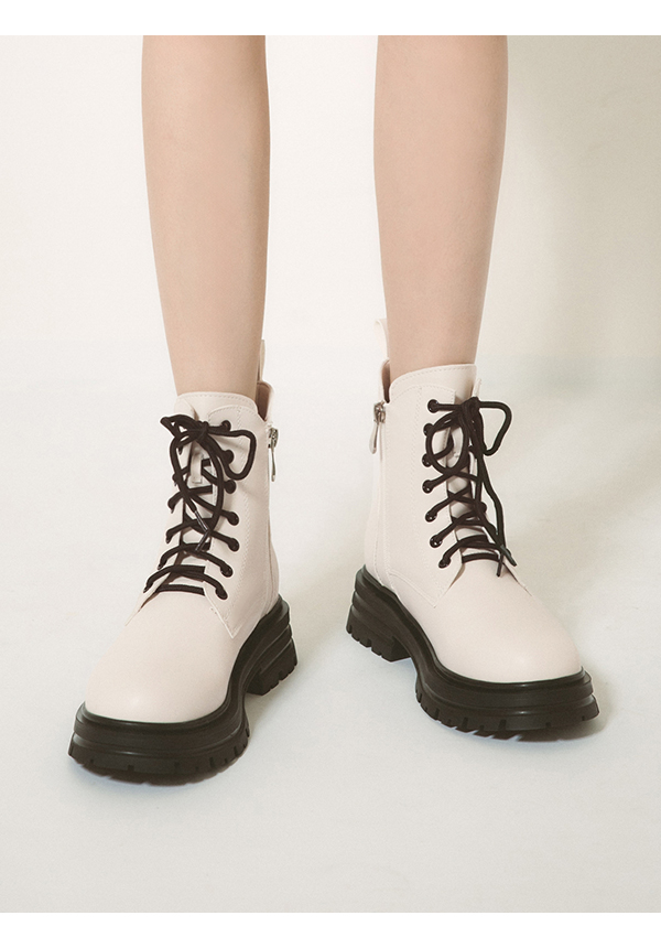 Side Cut Lace-Up Martin Boots Vanilla