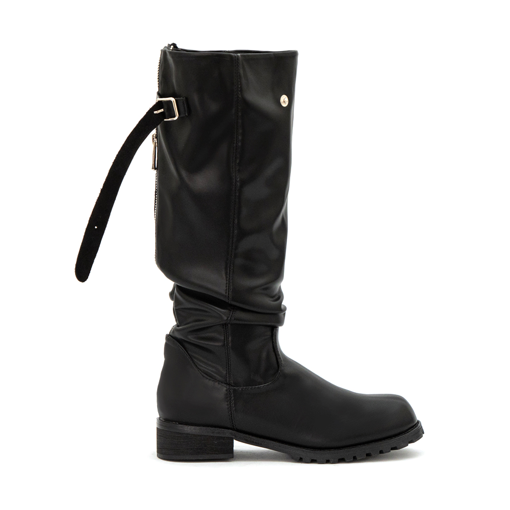 潮流熱搜後拉鍊寬筒堆堆靴 黑色