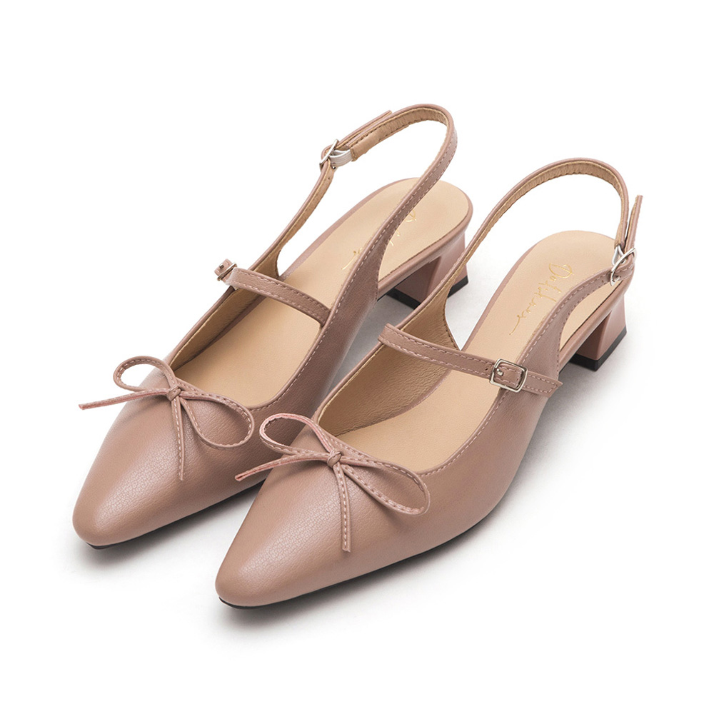 Bow Tie Pointed Toe Slingback Heels 粉