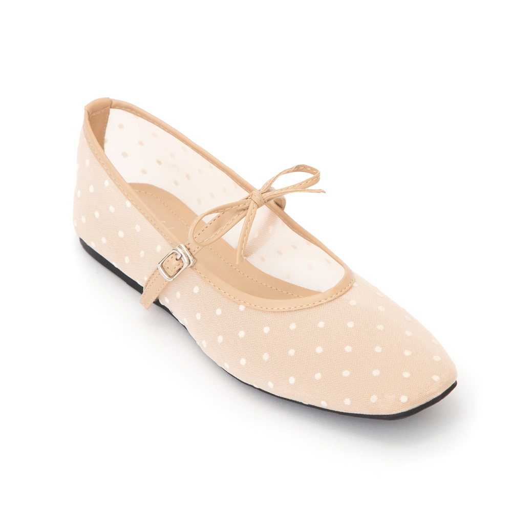 法式點點網紗蝴蝶結瑪莉珍鞋 杏