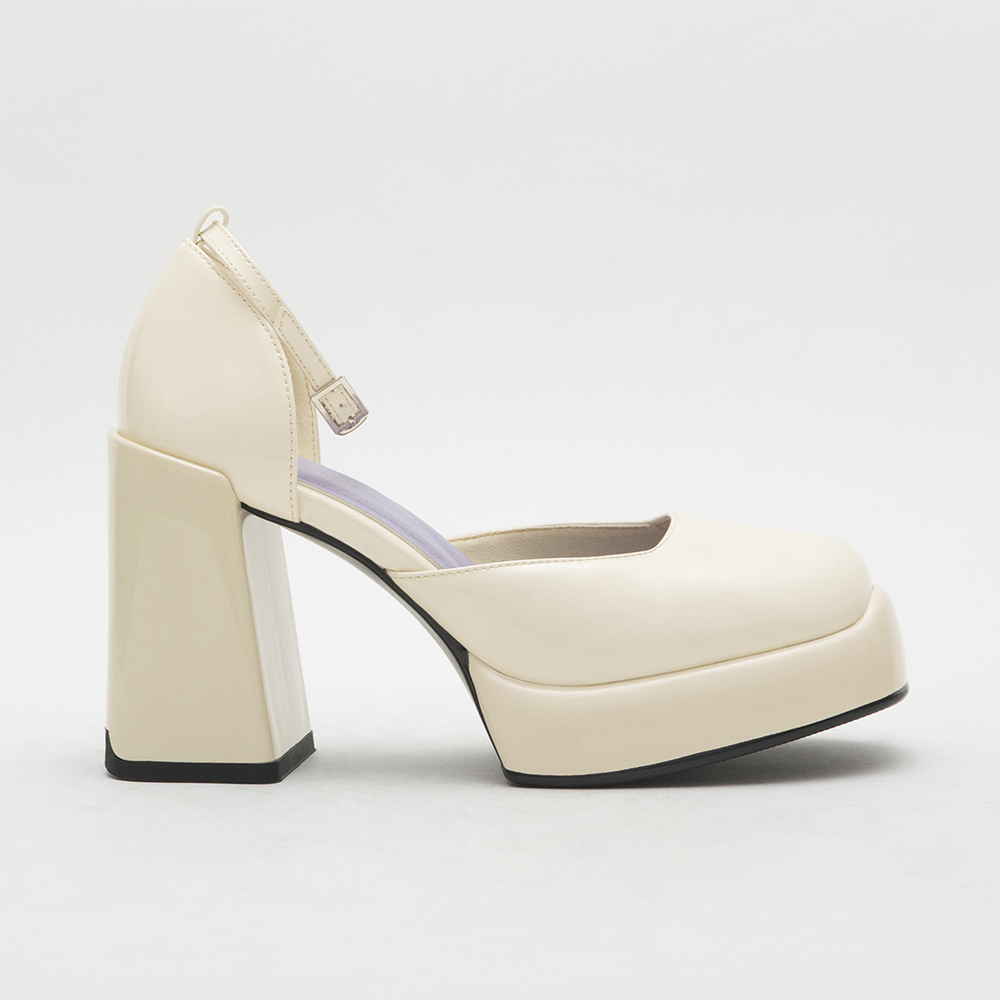Platform Heel Mary Jane Shoes Ivory White