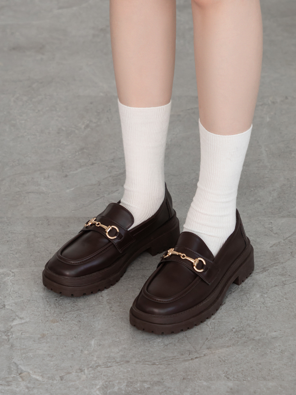 復刻經典.鬆糕底馬銜釦樂福鞋 復古咖