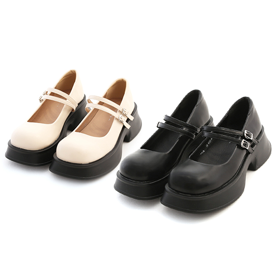 Lightweight Double Straps Mary Jane Shoes Vanilla