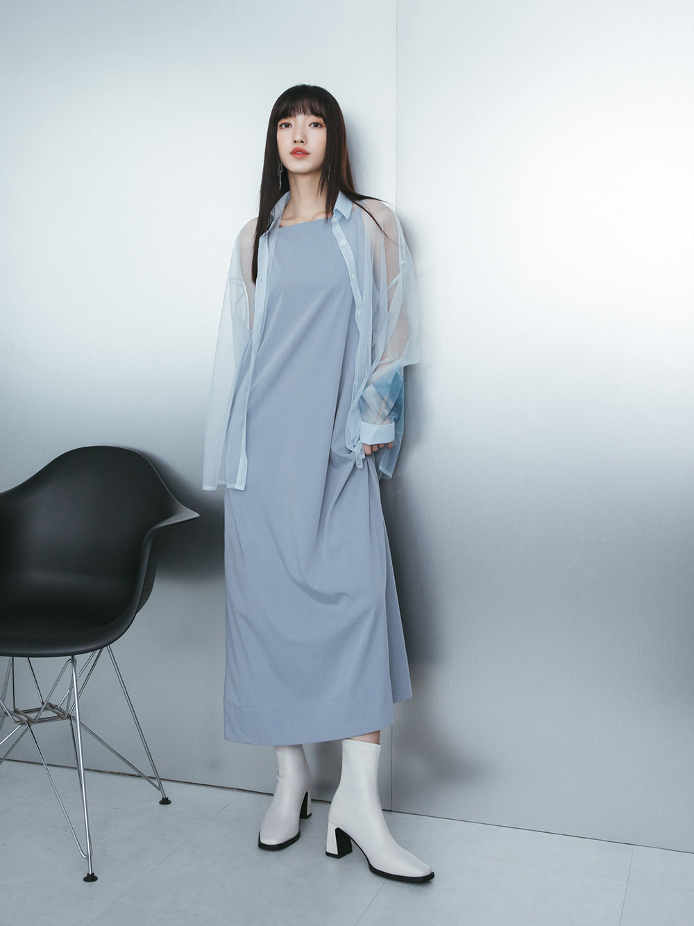 誰穿誰好看．素面方頭高跟瘦瘦靴 香草米