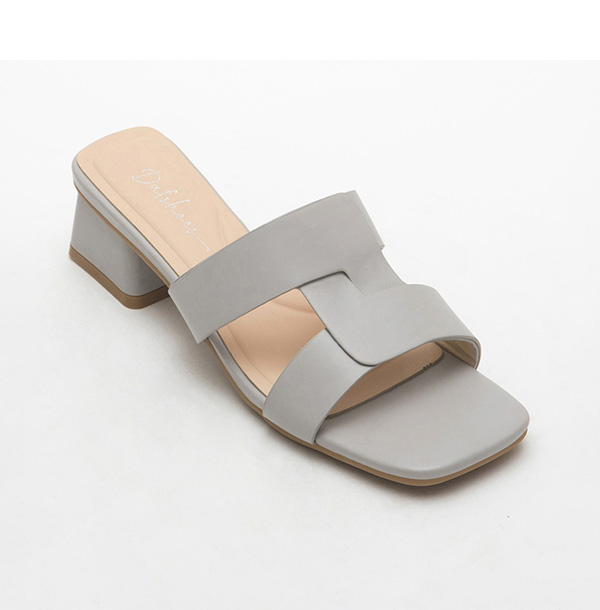 4D Cushion Patchwork Square-Toe Low-Heel Sandals Grey