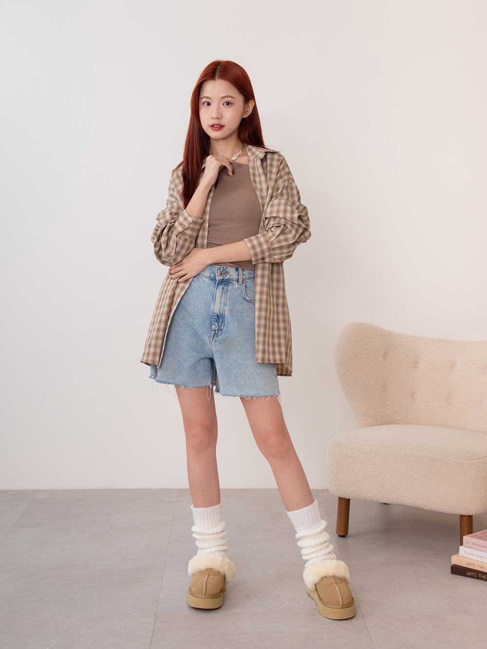 雪地精靈．真皮羊毛厚底雪靴拖鞋 沙色