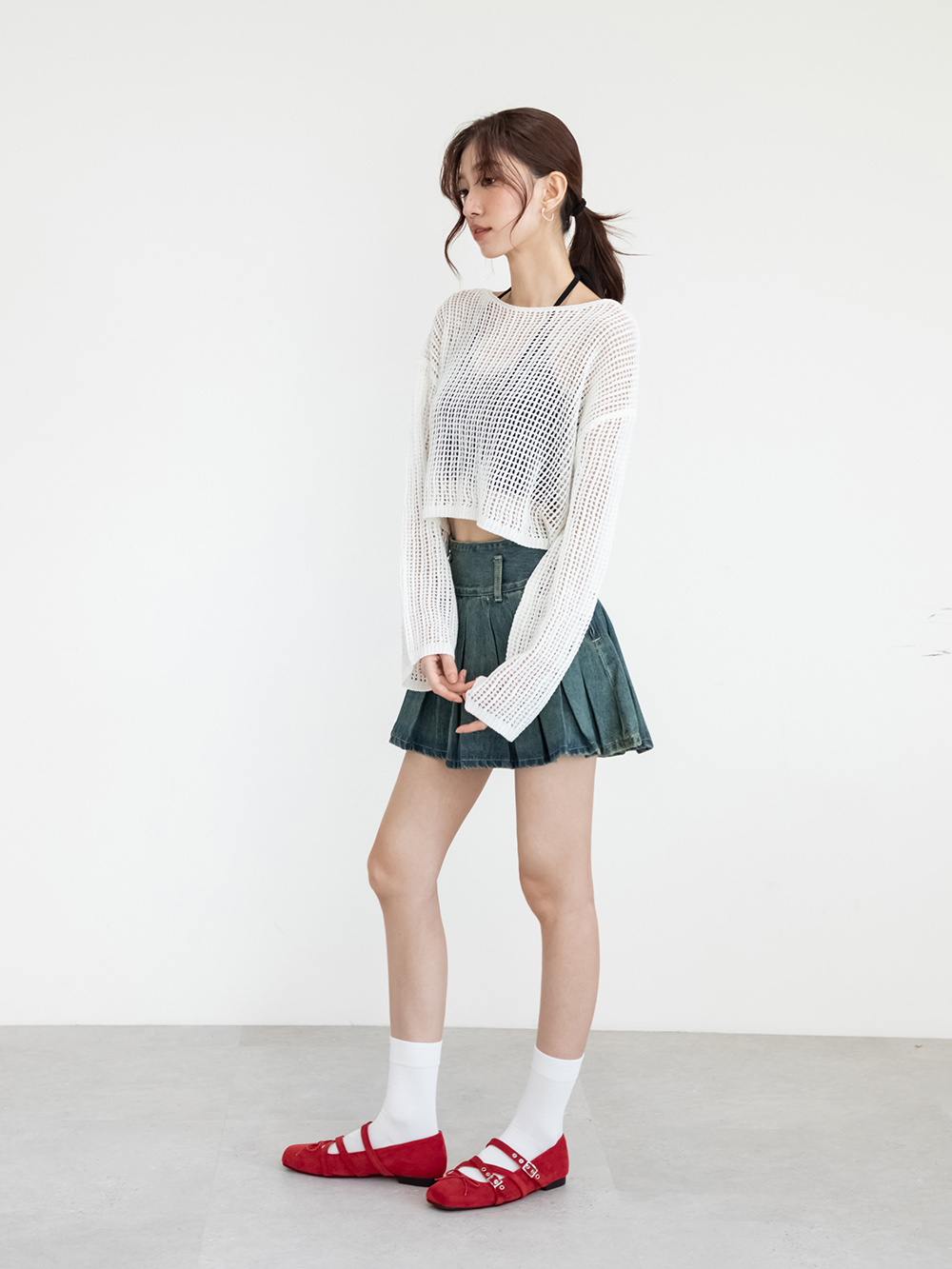 甜美酷感交叉帶瑪莉珍鞋 紅色