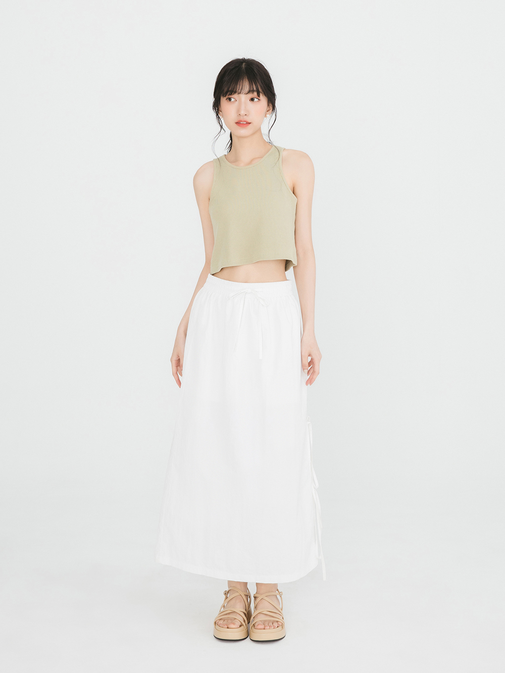 夏日樂園交叉細帶厚底涼鞋 奶茶杏