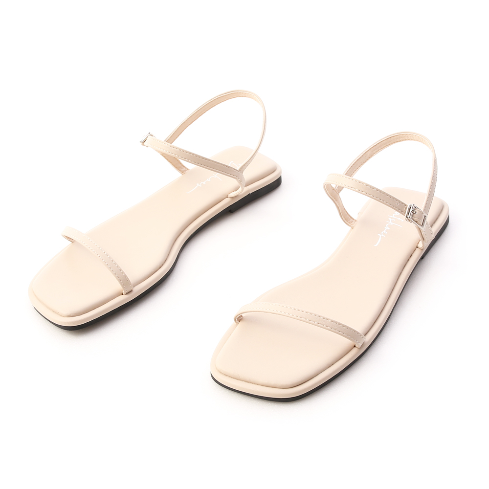 Single Band Square Toe Flat Sandals Cream