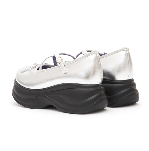 Thick-Soled Cross-Strap Ballet Shoes Silver