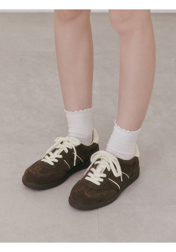 雙色鞋帶真皮復古德訓鞋 咖