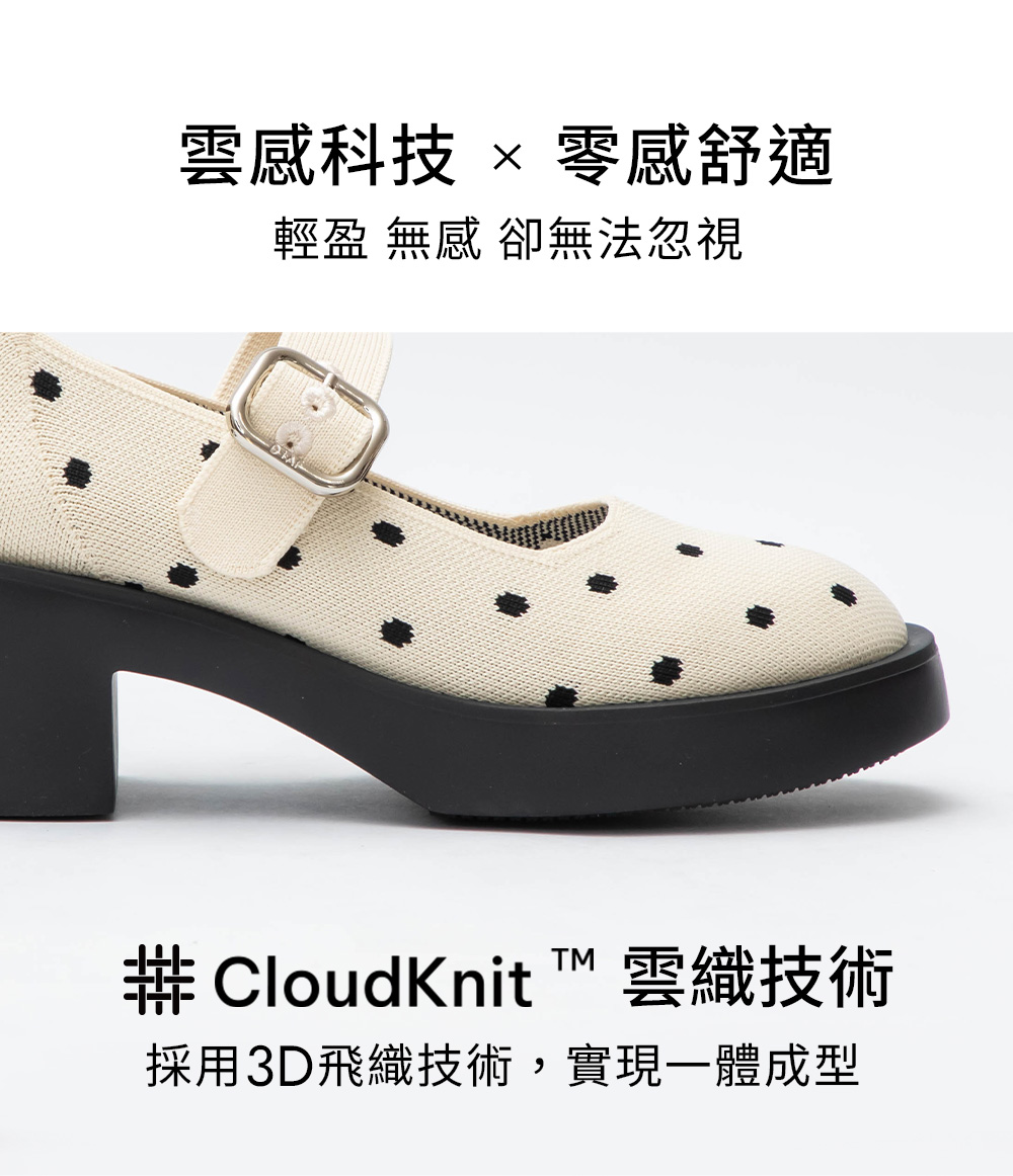 【3D零感雲織鞋】復古蘿莉輕量粗跟瑪莉珍鞋 點點白