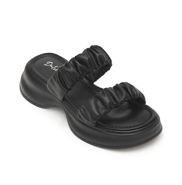 Comfy Ruched Details Lightweight Sandals Black